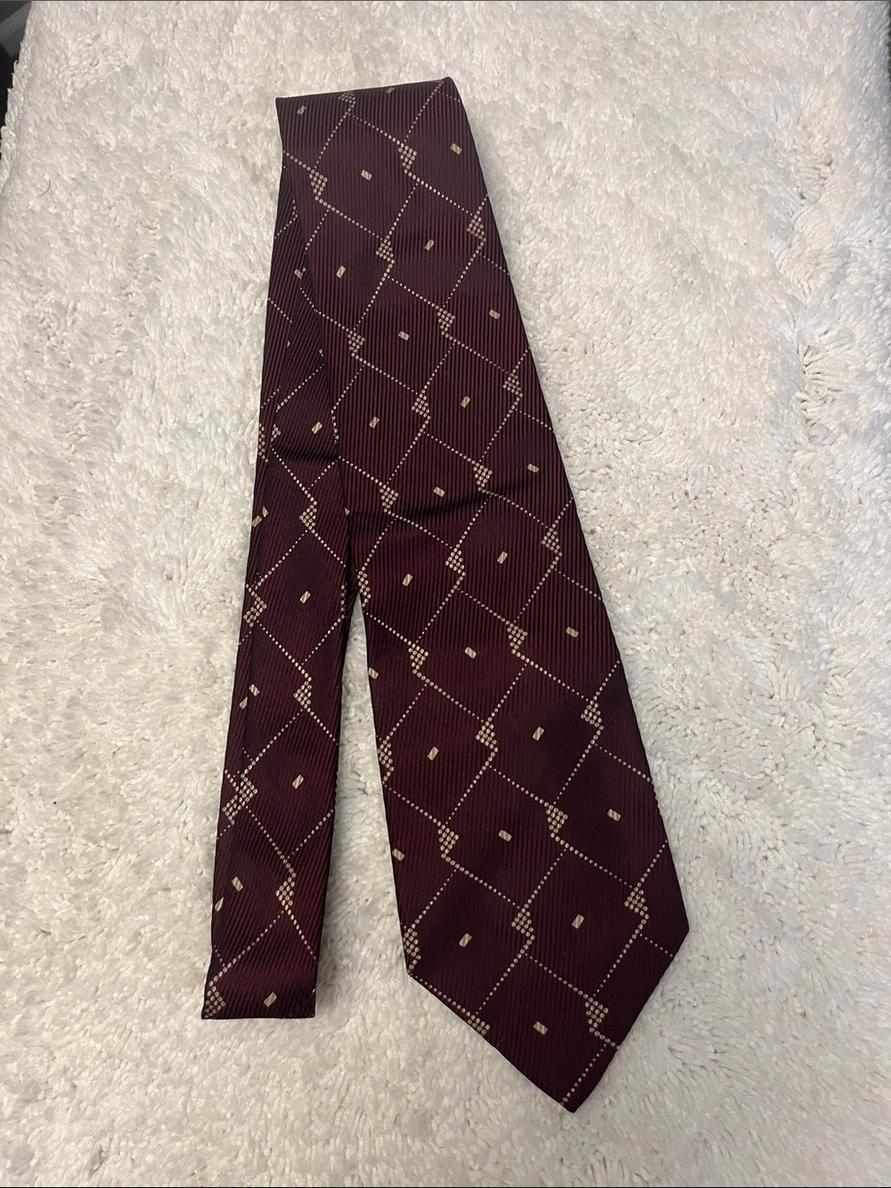 Vintage Valentino Cravatte Burgundy Silk Geometric Lattice Necktie Made In Italy